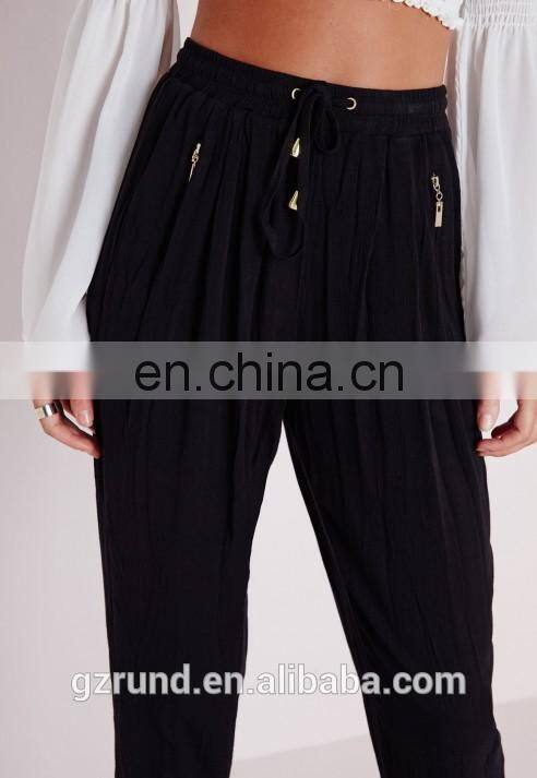Hottest Ladies Casual Trouser Design Muslin Tapered Trousers Black