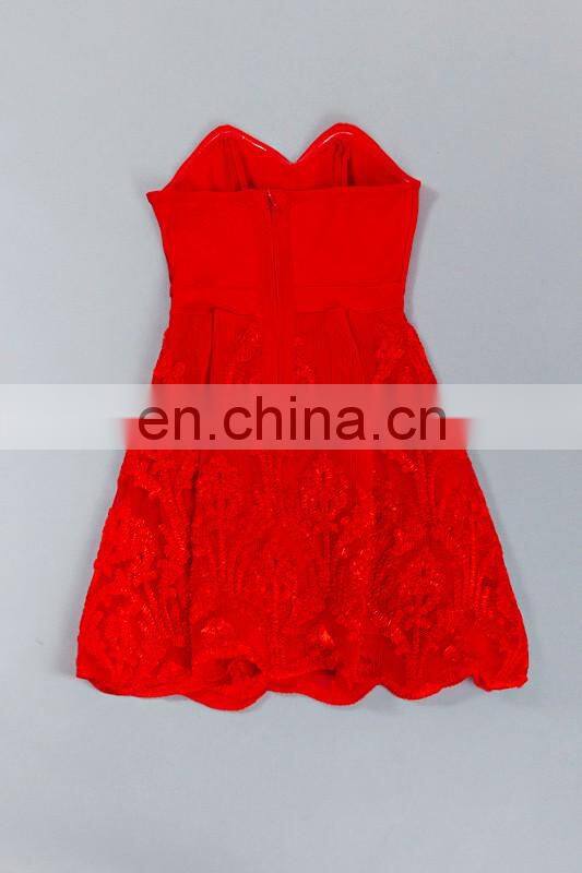 Amigo Red Sexy Women Summer Sleeveless Evening Dress Party Cocktail Short Lace Dress