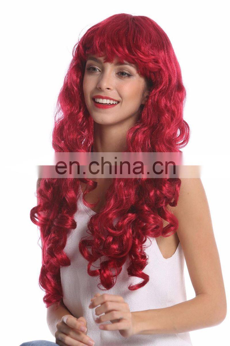 Carnival red curl long party wigs P-W203