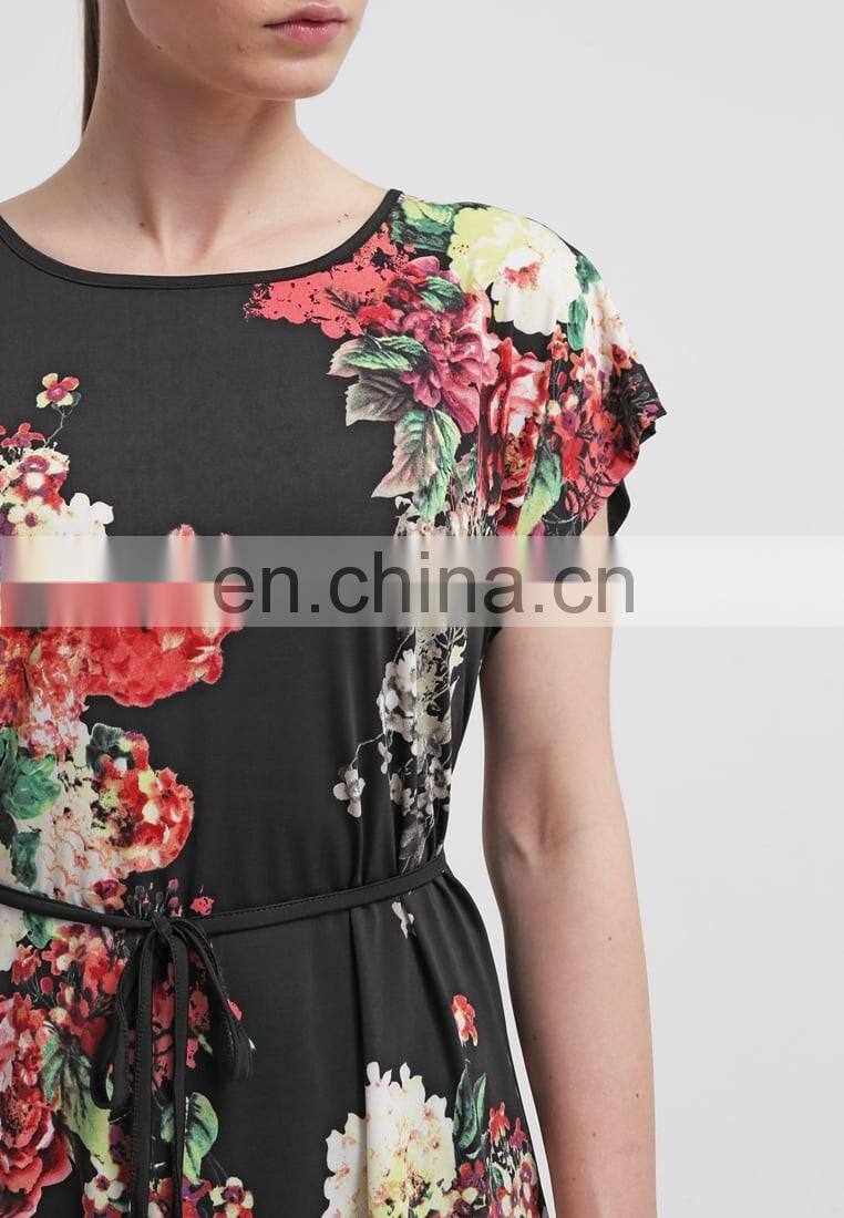 Fashion 2017 Trend Ladies Ice Silk Batwing Sleeve Floral Printed Tunic Top