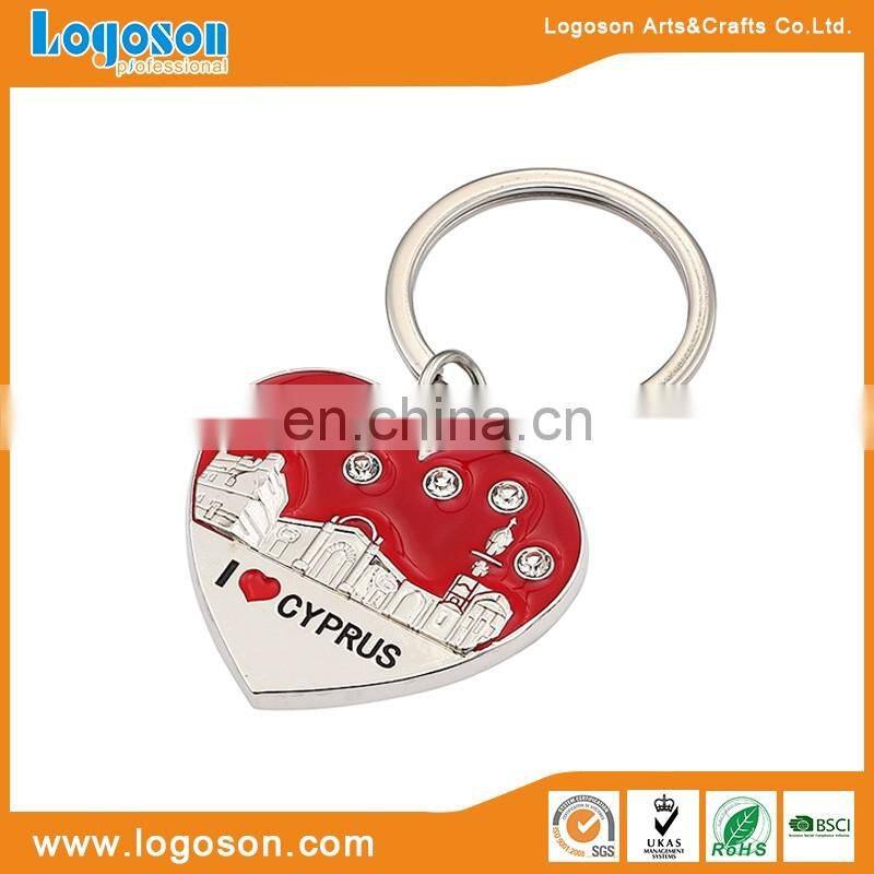 Custom logo metal heart rhinestone keychain