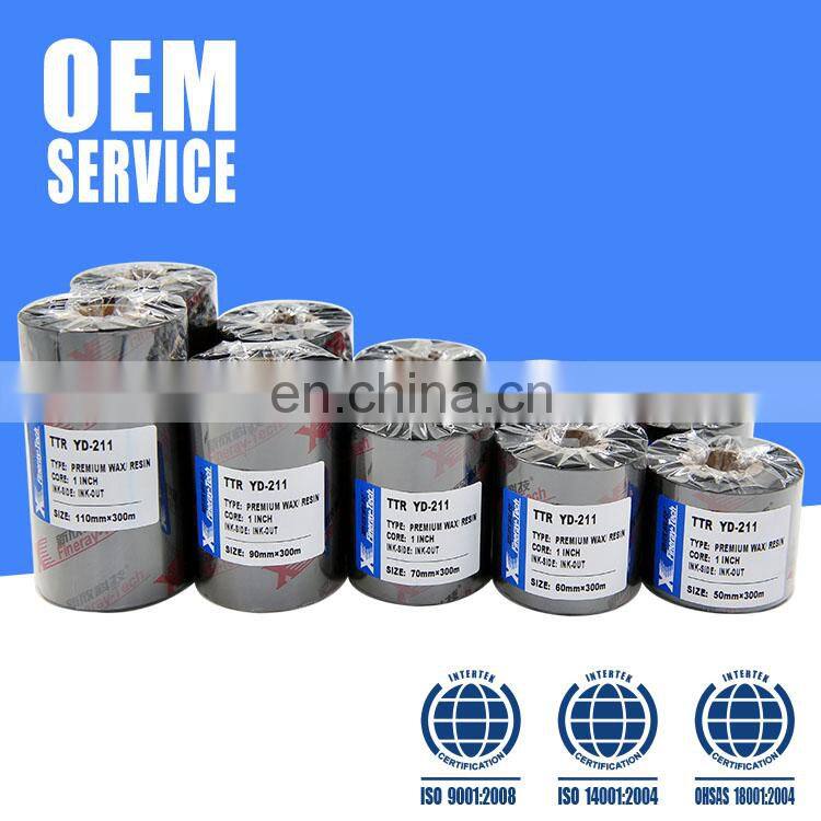 Wax resin thermal transfer ribbon 40 mm zebra bar code printer jumbo roll TTR ribbons