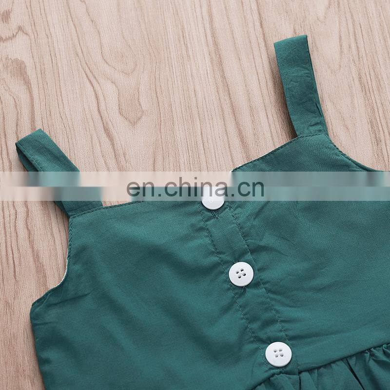 2019 new summer girls green buttons tops & floral full print dress skirt 2pc set
