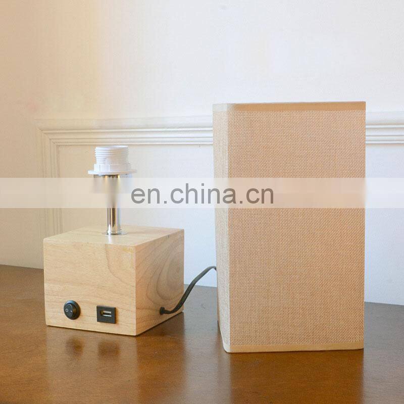 Solid wood table lamp USB home living room bedroom bedside led night light creative warm light remote control lamp