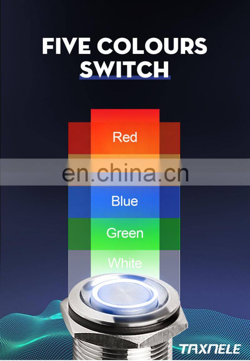 19mm Metal annular Push Button Switch 12V 24V 110V 220V LED Lamp Illumination Waterproof Momentary Latching Switch Ring Light