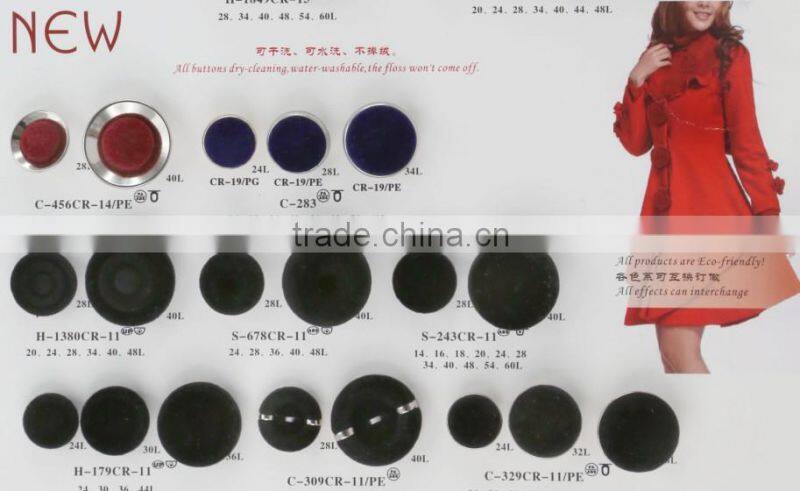 hign end fashion fuzz button in brown with silvern rim