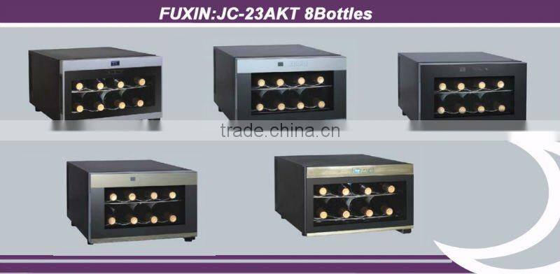 FUXIN:JC-23AKT.Table Wine Fridge / Thermoelectric wine chiller with 8Bottles/Glass door fridge.