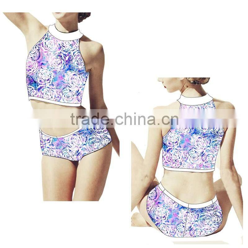 Hot summer beach girl underwear swimwear, seaside print colorful women bikini, sexy back strape swimsuit