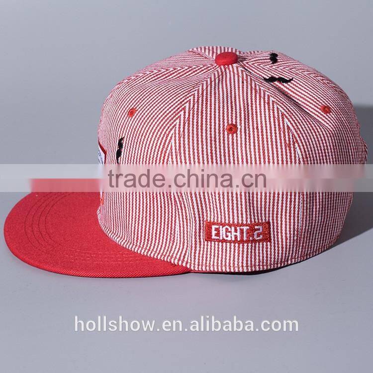 Striped Pattern Applique Beard Embroidery Male Female Custom Snapback Hats Wholesale