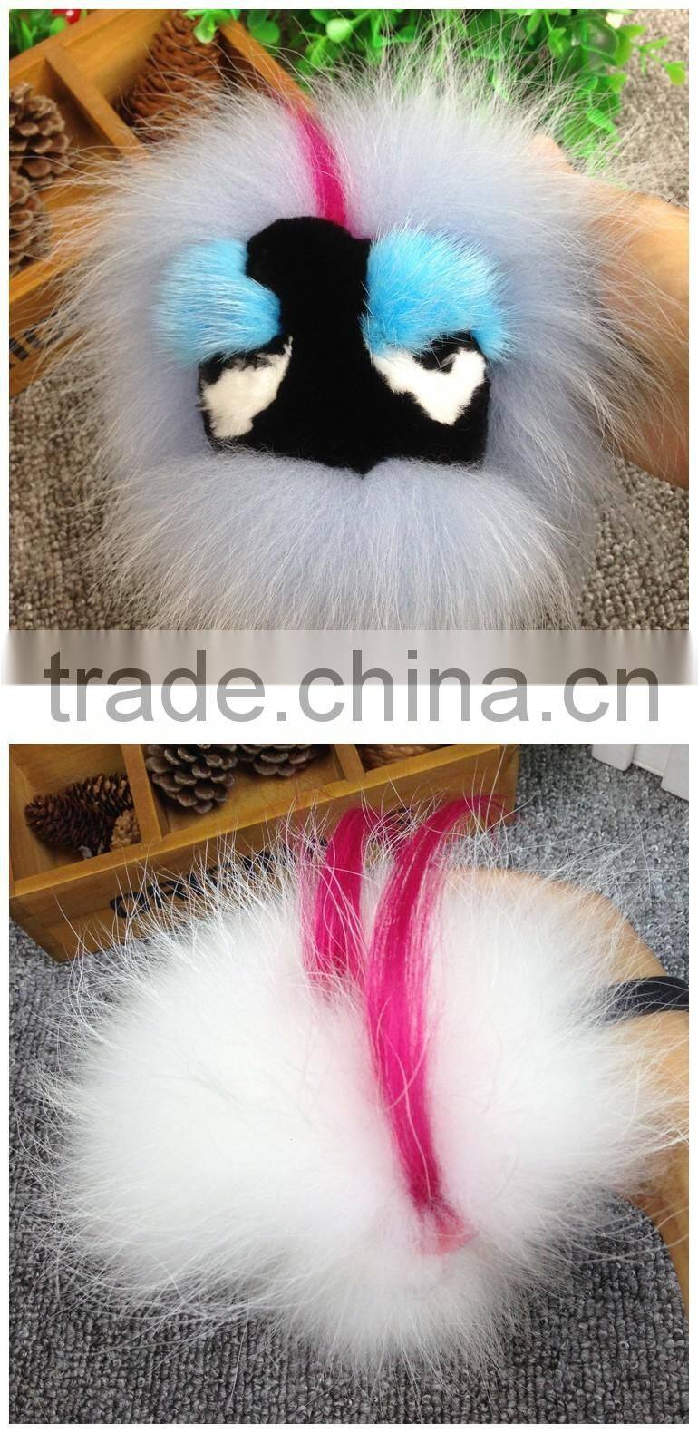 New Arrival Bag Phone Carkey Ornaments Monster Style Real Racoon Fur Leather Key Rings