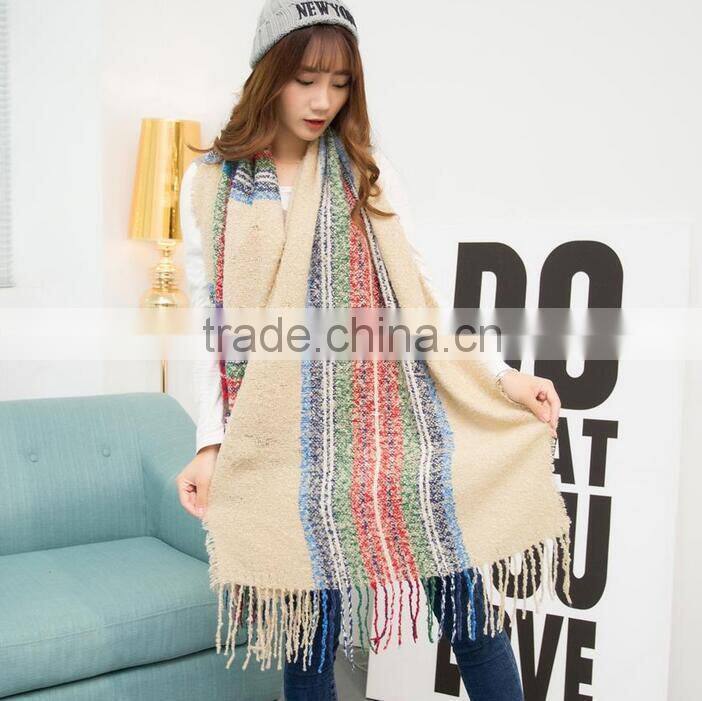 Winter Korean Lady Fashion Tassel Acrylic Plaid Cashmere Scarf Shawl