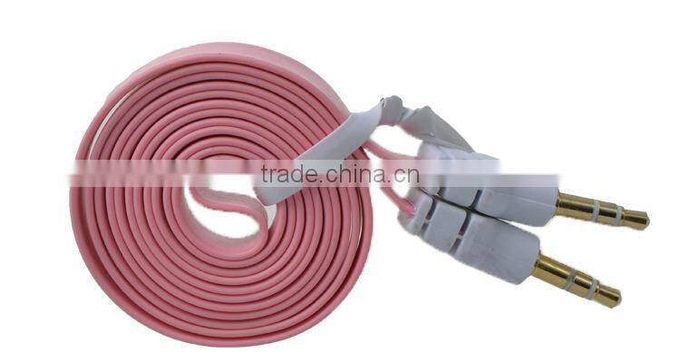 Gold plated Flat aux audio cable 3.5mm audio cable braided 3.5mm stereo jack cable