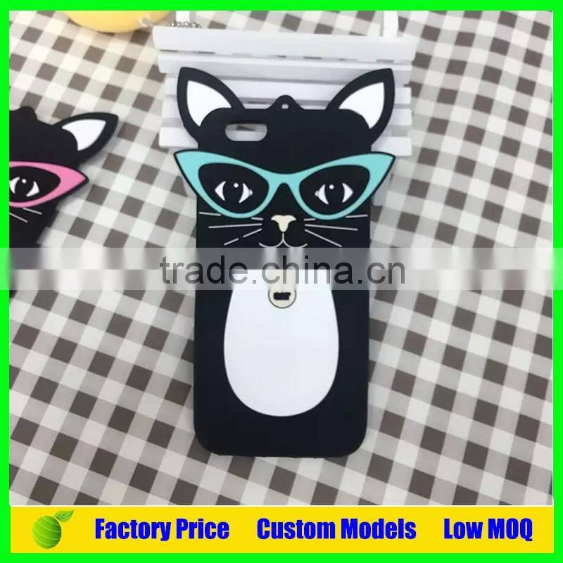 Lovely cat with glasses 3d silicone mobile phone case cover for LG G2 D802 cell phone back cover case