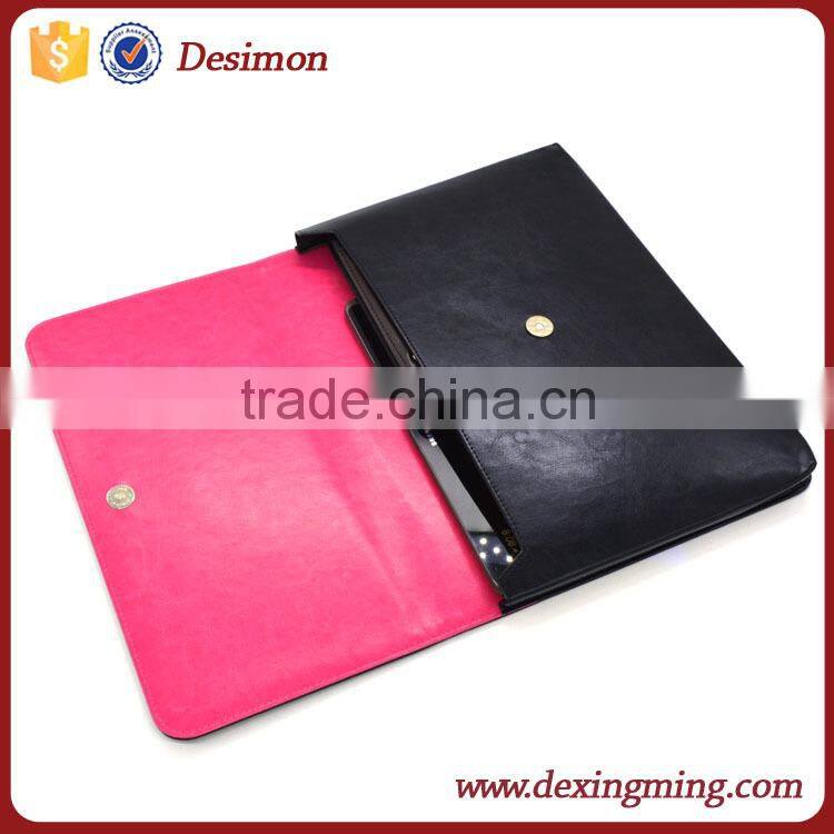 Custom design pu Leather Laptop Sleeve /holster Magnetic Button shenzhen Leather Laptop Sleeve