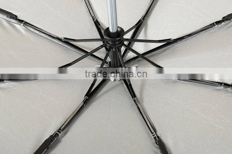 3 folding cheap UV black metal frame check silver umbrella