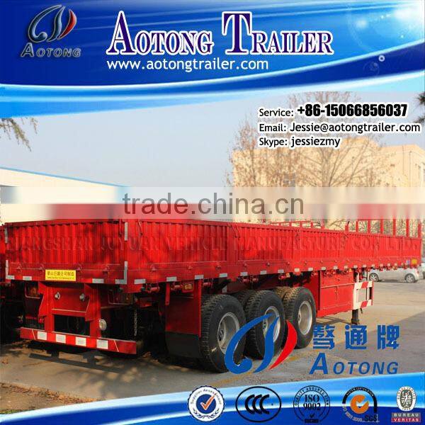 3 axle 60ton flatbed semi trailer to transport all kinds of containers,with side wall optional to transport cargos