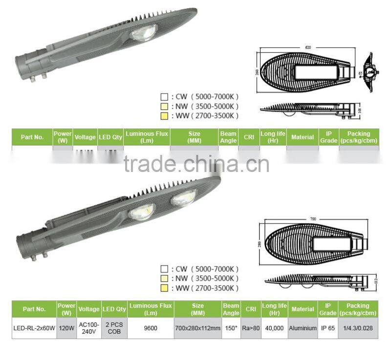 Factory Price 9600lm IP65 LED Street Light 120W Aluminum led street light