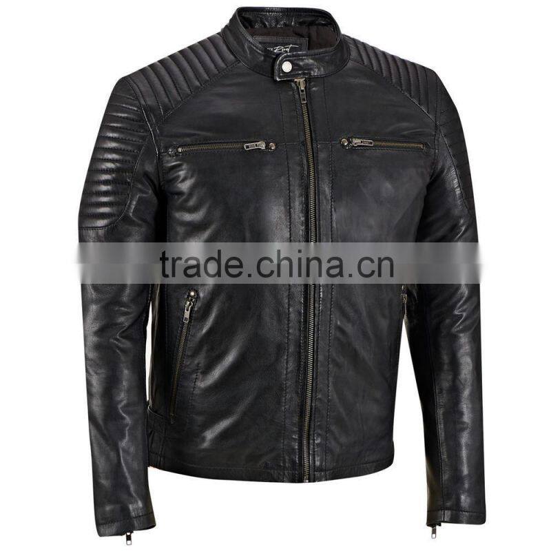 Men Studded Black Leather jacket with Belt
