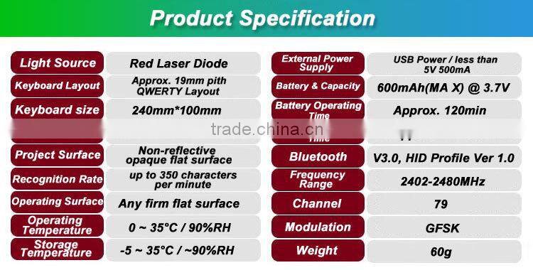 Wireless Laser Projection Virtual Keyboard And Touchpad Bluetooth