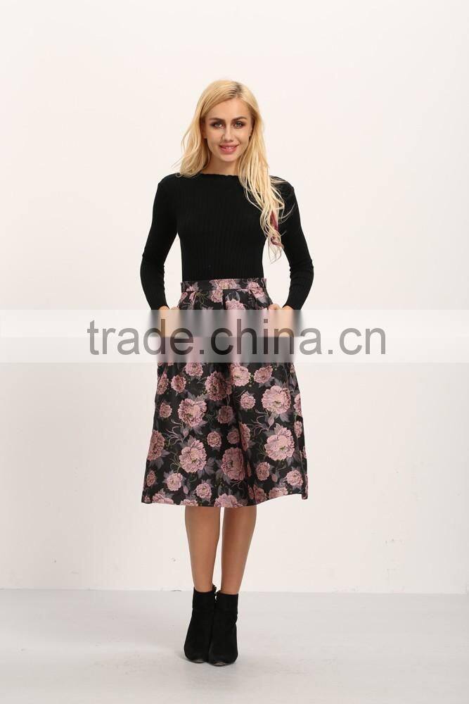 clothing factories in china autumn winter fashion floral embroidered A-line latest long skirt design for ladies 2016