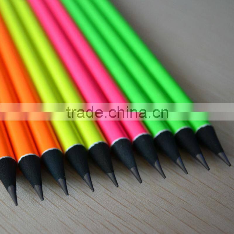7" standard size round shape neon color body black wood pencil sharpened with dipped top