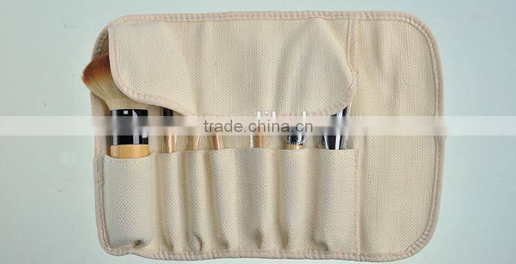 bamboo handle 7 piece fiber hair make up brush set with pouch