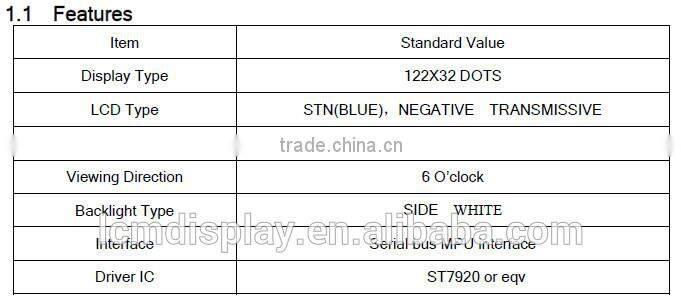 122x32 COB negative transparent lcd module