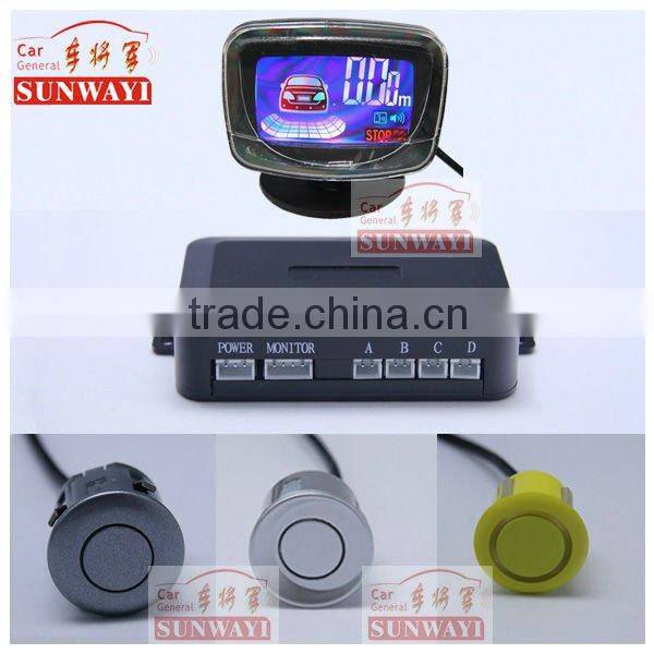 Car Reverse Rear Radar System 4 Maroon Wired Parking Sensor With LCD Display BiBi Buzzer Kit