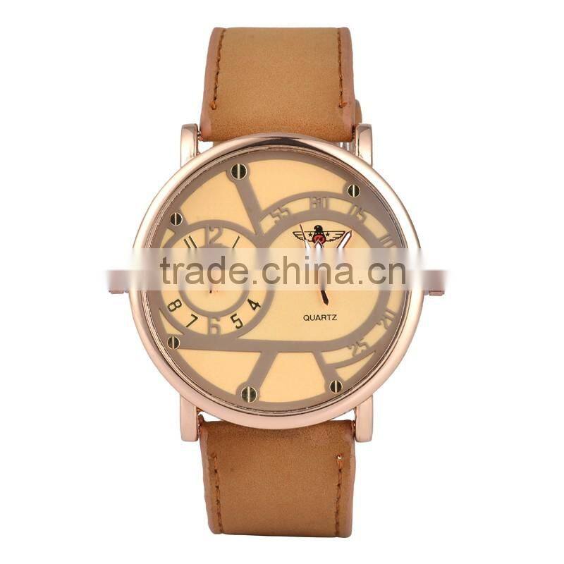 WJ-5382 rose gold case stylish charming stainless steel back leather strap cheap man watch