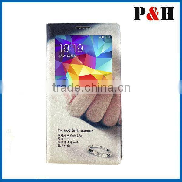 Window Touch Protective Leather Case for Galaxy S5, Side Flip PC+PU Leather Protective Case for Samsung Galaxy S5