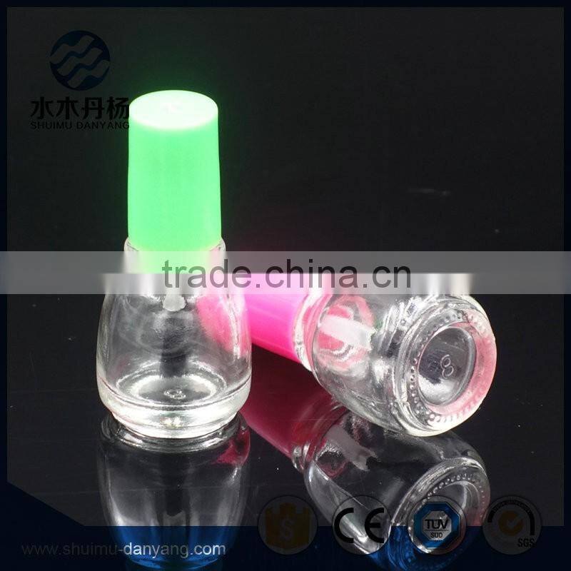 Hot selling 6ml round glass nail polish bottle with colorful cap and brush