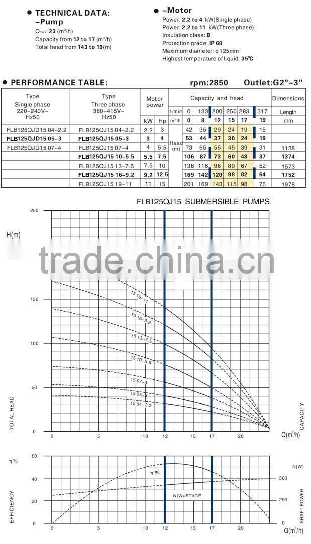 FLB125QJDT10 05-4S/T Five Inch Deep Well Pump (5.5HP/4KW)