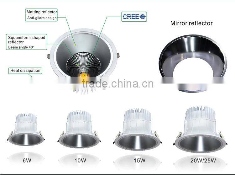 CE ROHS Certified down light led 6w 10w 15w 20w 25w COB led down light