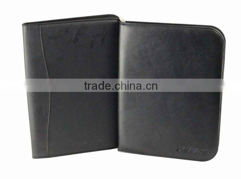 Zipper leather portfolio with notepad and calculator