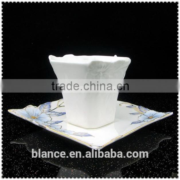 luxury ceramic Square cup with flower emboss