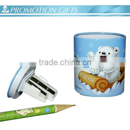 Promotional cartoon three hole metel pencil sharpener