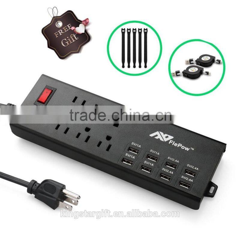 Power Strip Retractable Cable 8 Ports USB Charging