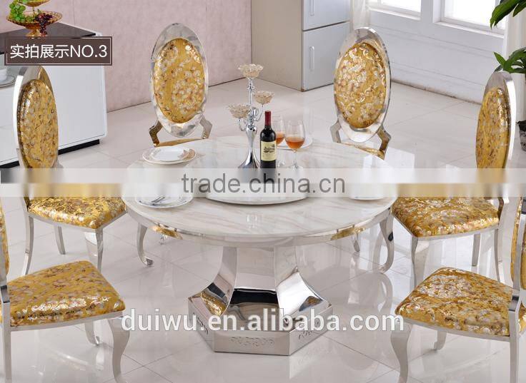 2016 modern stainless steel base rotating marble table top round dining table
