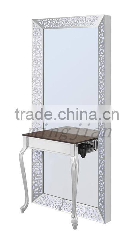 silver 1 side carved pattern hairdressing mirror stations with desk M849