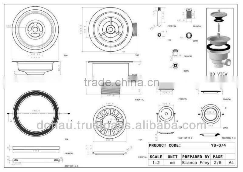 Big Head Sink Siphon with Overflow for Double Bowl Sink 40-50mm (YP074)