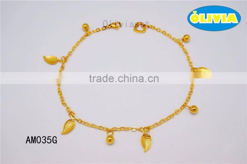 Olivia 2016 New Fashion Stainless Steel Jewerlry Simple Leaves design anklets for women