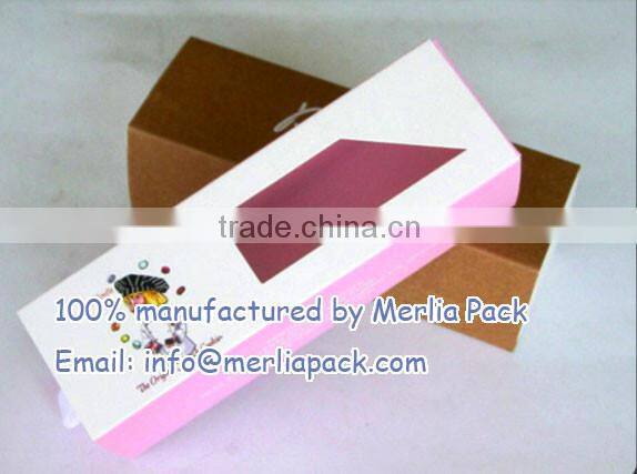 Rectangular Pink Paper Macaron Box Transparent PET Window Holds 7 Macarons Bakery Box