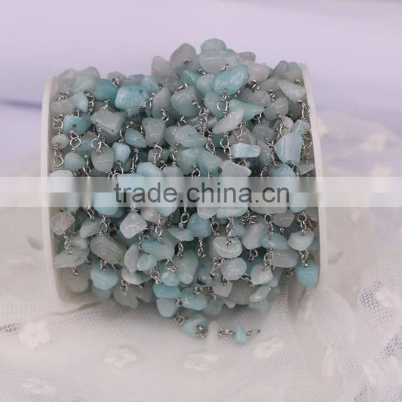 Rosary chain Black Agate Chips Bead Free Form Chains Silver Plated Chain