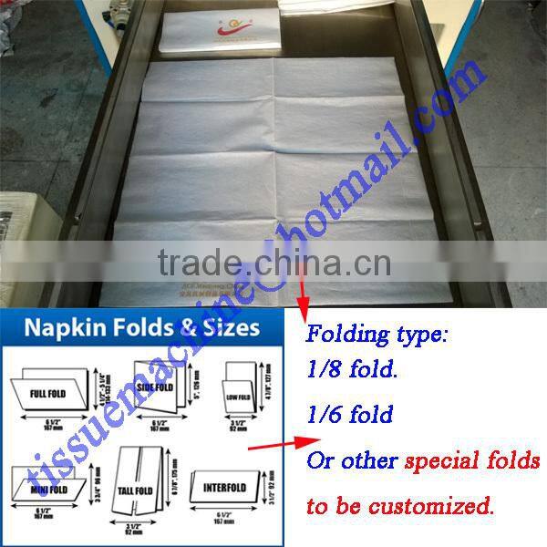 Siemens Mitsubishi PLC controlled 2 Lanes Italy Design Embossing Printing High Speed Automatic 1/8 Napkin Folding Machine