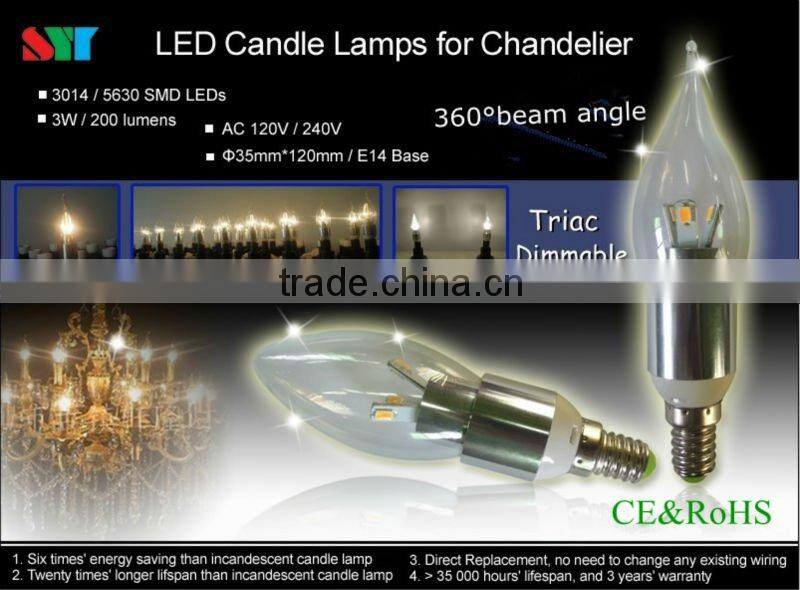 High quality&Low price UL CUL EMC ETL dimmable 5w 360 degree E12/E14/E17/B15 LED candle light bulb