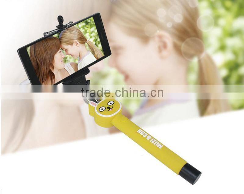Fashionable foldable aluminum alloy cartoon selfie stick with cable
