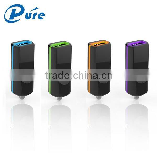 DC 5V 1A/2.4A colorful usb mini car charger with blue LED indication