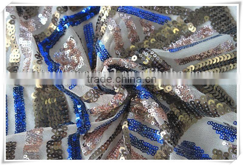 Latest sequins glitter mesh embroidery sequins lace fabric on wholesale