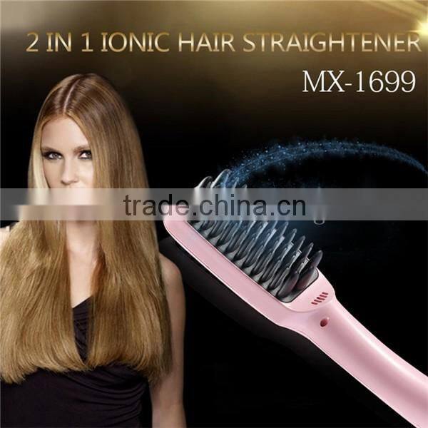 New 2017 Electric straightening 2 in 1 PTC Heating hair straightener brush lcd