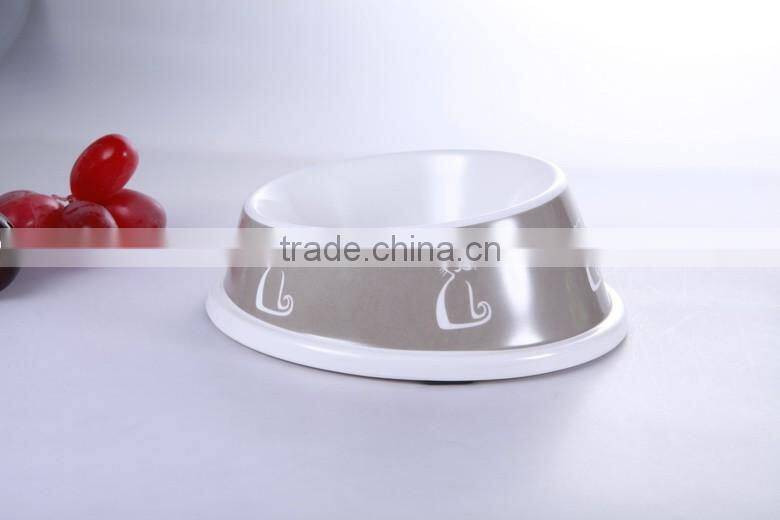 Superior quality stainless steel 18/8 pet bowl with melamine base, single dog feeder